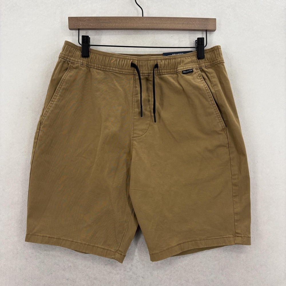 Hollister Jogger Shorts Mens Small Beige Chino Elastic Waist 9" Stretch NWT